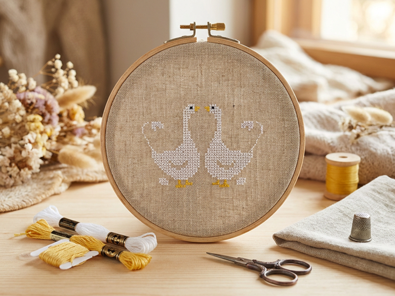 Preview: Gans Gänse Liebe - Kreuzstich Stickdatei